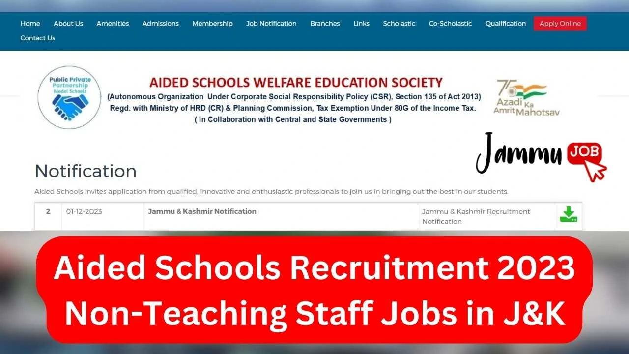 Aided Schools Recruitment 2023 Non-Teaching Staff Jobs in J&K